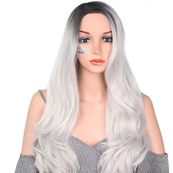Ombré Silver Grey & White 22” Curly Wig - Picture 2 of 15